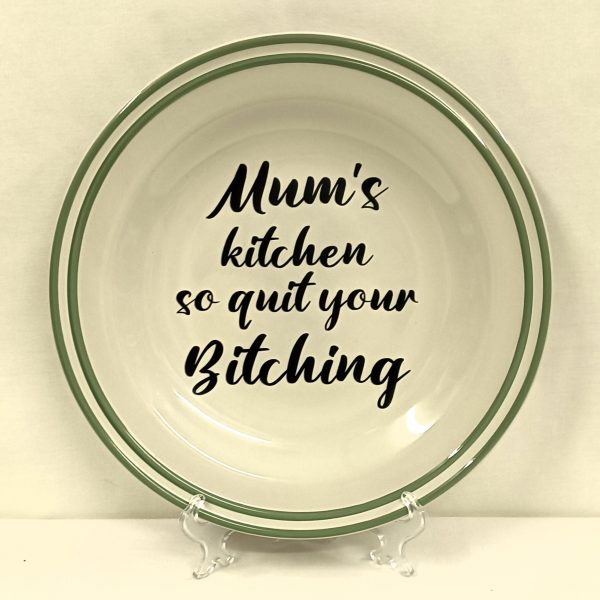 Mum's Kitchen Vinyl Script, Stoneware Dinner Plate, Wall Art, Upcycled Plate, Funny Gift, Decorative Wall Plate, Plate with Quote Gift