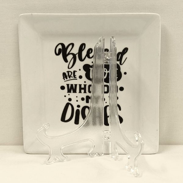 Blessed are Those Who Do My Dishes on Square Upcycled Cake Plate, Funny Gift, Black Vinyl Script with Quote, Handmade Unisex Gift