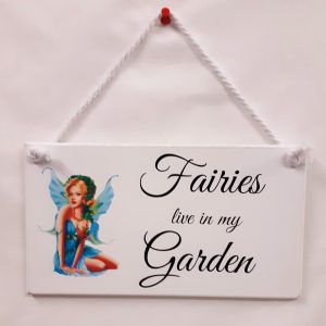 Fairy Garden Sign on a White MDF Board, Fairies Live in My Garden Sign, Vinyl Script, Vinyl Fairy Decal, Wall Plaque, Hanging Sign, Gift