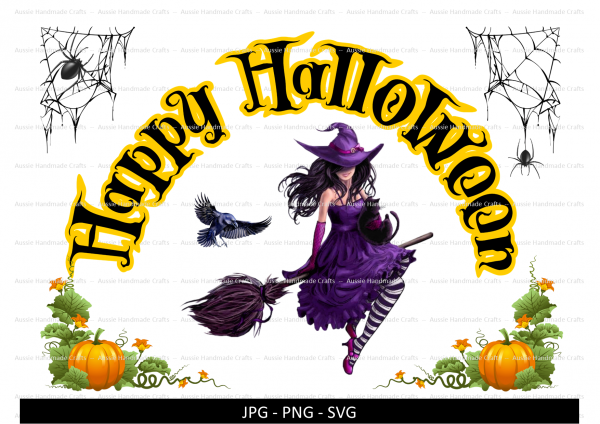 Halloween Witch on a Broom Printable Download File, JPG PNG SVG